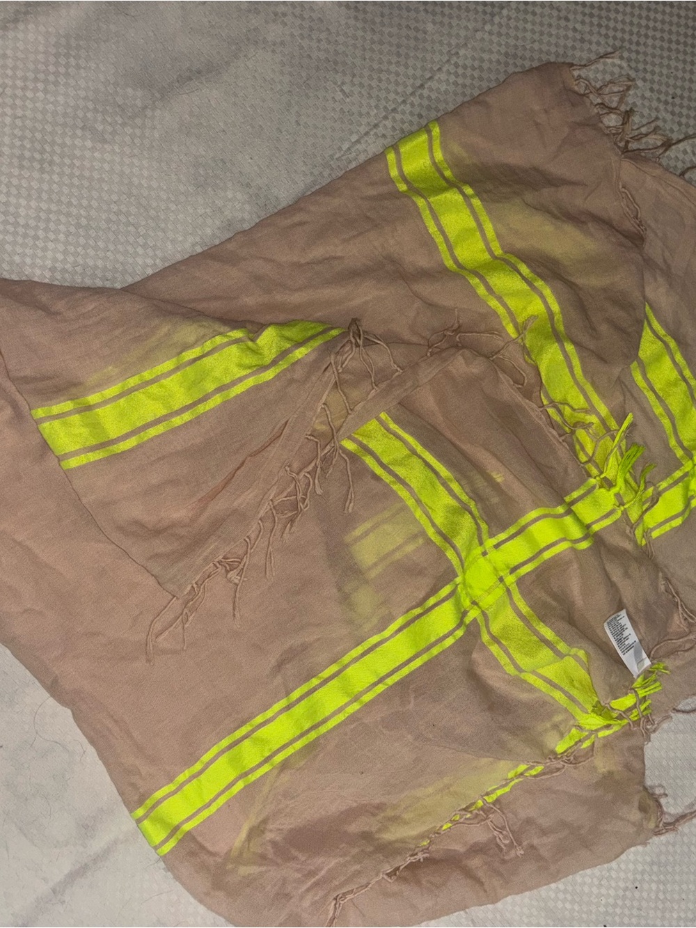 American Eagle Outfitters Brown Scarf with Neon Yellow Stripes